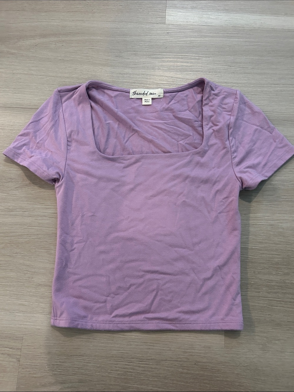 Threaded Rose Lilac Square Neck Short Sleeve Baby Tee Top XS
